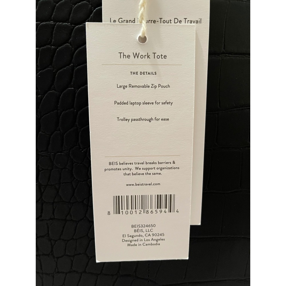 BEIS Large Work Tote in Black Croc NEW with tags - Picture 5 of 15
